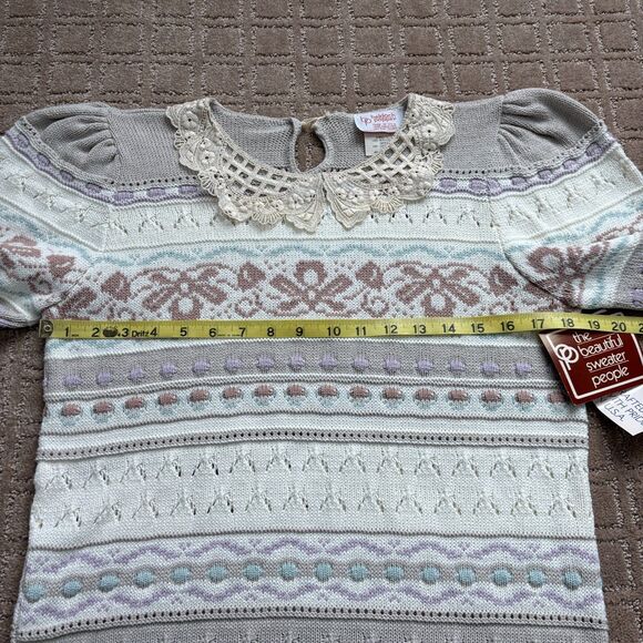 VTG Lace Collar Pullover Knit Sweater Women's M NWT 80s Twee Stranger Things NWT - Picture 6 of 8